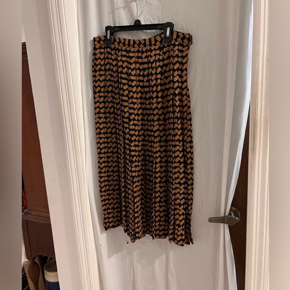 Unbranded vintage black brown pleated 100% silk midi skirt size 10